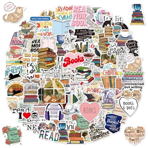 100 Stück Reading Aufkleber, Buch Lesen Sticker, Wasserdichte Vinyl Aufkleber für Wasserflasche Laptop Scrapbook Tagebuch, Inspirational Book Stickers für Erwachsene und Jugendliche von YzmrBdqc