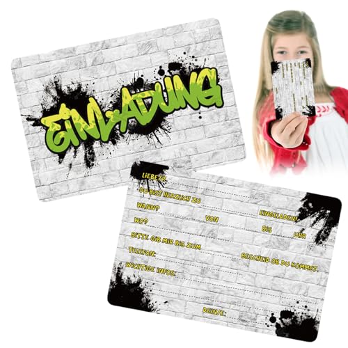 15x Graffiti EINLADUNGSKARTEN KINDERGEBURTSTAG,Einladungskarten Graffiti Kindergeburtstag 15er Set, für Mädchen, Jungen, Teenager bis 12 Jahre – universelle Einladung Karte, coole Karten mit Graffiti von YzmrBdqc