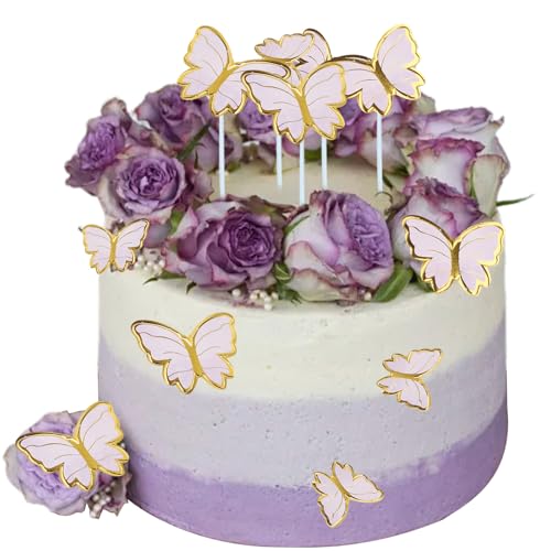 30 Stück Schmetterling Kuchen Dekorationen, Schmetterling Kuchen Topper Set mit Stäbchen, Lila Schmetterling Cupcake Dekoration Picks, Schmetterling Cupcake Topper, Cake Toppers für Baby Shower von YzmrBdqc