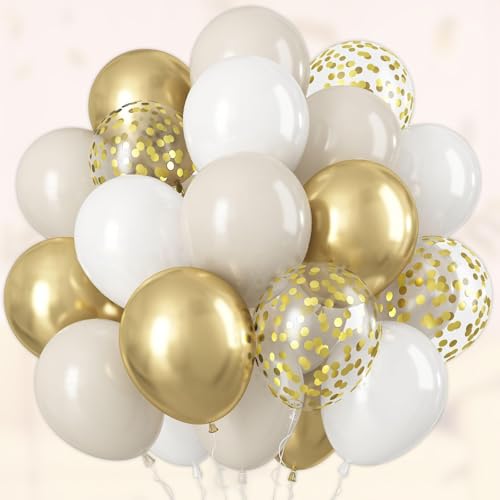 60 Stück Luftballons Gold Weiß, Helium Luftballons Gold Weiß,Luftballons Weisse, Latex Ballons Set,Metallic Gold Luftballons,Weisse Latex Ballons Set für Geburtstag Hochzeit Muttertag Ramadan von YzmrBdqc