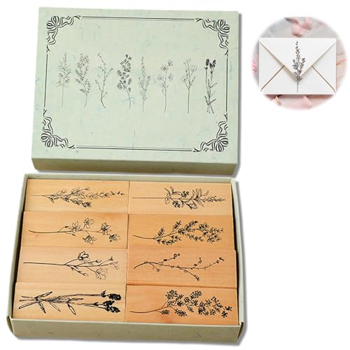 8 Stück Stempel Holz, Gummi Holz Vintage Holzstempel,Holzstempel,Stempel Blumen Natürlichel Pflanze Mustern Stempel,DIY Tagebuch Stempel Natürliche Pflanze Seal Set für Scrapbooking von YzmrBdqc