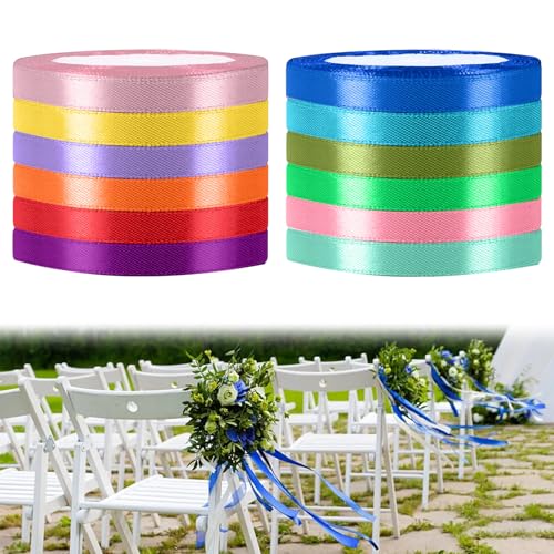 Polyester Satinband, Satinband Bänder,Schleifenband Hochzeit,12 Farben 6 mm x 22 m Dekoration Geschenkband,Dekoband Satin Geschenkband,für Geschenkverpackung, Kunsthandwerk, Haarschleifen, Dekoration von YzmrBdqc