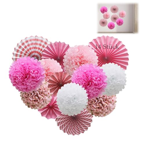 Seidenpapier Pompoms,14er Rosa Deko Seidenpapier Pompons,Dekorpapier Blumenpuscheln Papier,hängende Glitter Punkt Papier Girlande, Papier Fans Fächer und Wabenbälle Dekorpapier Kit Seidenpapier Pompoms,14er Rosa Deko Seidenpapier Pompons,Dekorpapier Blumenpuscheln Papier,hängende Glitter Punkt Papier Girlande, Papier Fans Fächer und Wabenbälle Dekorpapier Kit von YzmrBdqc