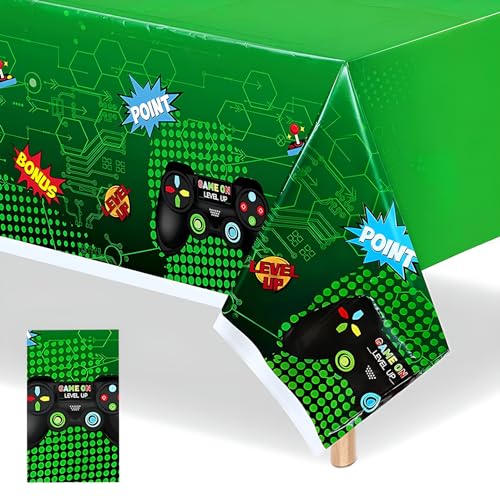 Videospiel Tischdecken, Gaming Spieler Party Tischover, Grün Geburtstag Tischdecke, Gamer Party Supplies für Kinder Mädchen Jungen Babyparty Party Dekorationen (130 x 220cm) von YzmrBdqc