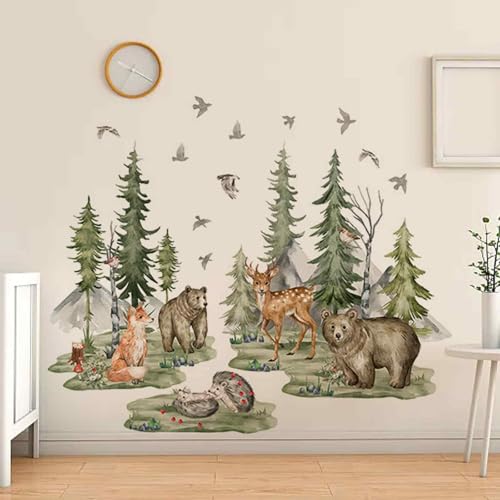 Waldtiere Wandsticker,Wandtattoo Waldtiere Kinderzimmer,Hirsch Bär Wandsticker Kinderzimmer,Wohnzimmer Schlafzimmer Wanddeko, Wandsticker Wanddeko für Kinderzimmer Babyzimmer Schlafzimmer von YzmrBdqc