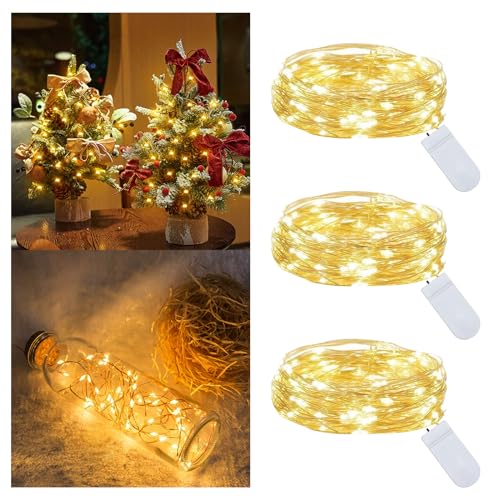 LED Lichterkette mit Batterie, Lichterkette Innen Batterie 3 x 1.5M, Mini 15LED Lichterkette Fairy Lights Wasserdicht für Party Hochzeit Zimmer Deko Weihnachten Beleuchtung Deko.(Warmweiß) von YzzYzz