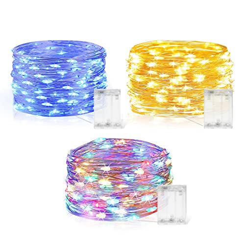 Lichterkette Innen Batterie, LED Lichterkette Batterie, 3 x 60CM Micro LED Lichterkette Batterie für Party, Garten, Weihnachten, Halloween, Hochzeit, Beleuchtung Deko (Warmweiß+Blau+Bunt) von YzzYzz