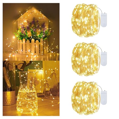 Lichterkette mit Batterie, Micro LED Lichterkette Batterie 3 x 3M, Mini 30LED Lichterkette Innen Batterie, Fairy Lights Wasserdicht für Party, Weihnachten, Halloween, Hochzeit, Beleuchtung Deko von YzzYzz