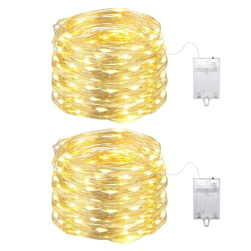 Micro LED Lichterkette Batterie, 120 LED Lichterkette Innen Batterie, Mini Lichterkette Draht 2 x 12M Silberdraht für Party, Garten, Weihnachten, Halloween, Hochzeit, Beleuchtung Deko (Warmweiß) von YzzYzz