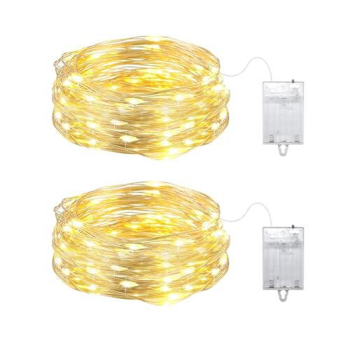 YzzYzz Lichterkette Innen Batterie, 20 LED Lichterkette Batterie, Mini Lichterkette Draht 2 x 2M Silberdraht für Party, Garten, Weihnachten, Halloween, Hochzeit, Beleuchtung Deko (Warmweiß) von YzzYzz