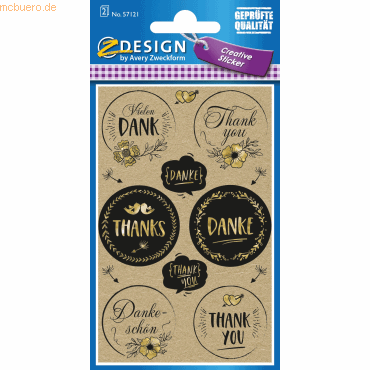 10 x Z-Design Creative Papier-Sticker Naturlook -Danke- 13 Motive brau von Z-Design