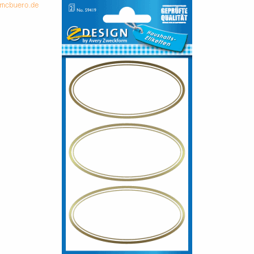 10 x Z-Design Einmachetikett Papier 6 Etiketten Motiv oval gold von Z-Design