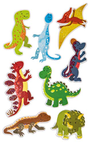 AVERY Zweckform Glitter Sticker Dinosaurier 8 Aufkleber (selbstklebende farbenfrohen Kindersticker zum Spielen, Basteln, Sammeln, für Freundschaftsbücher und Poesiealben) 57293 von Avery