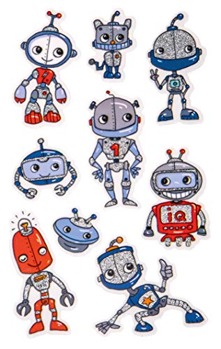 Z-Design AVERY Zweckform Glitter Sticker Roboter 9 Aufkleber (selbstklebende farbenfrohen Kindersticker zum Spielen, Basteln, Sammeln, für Freundschaftsbücher und Poesiealben) 57291, Schwarz von Avery