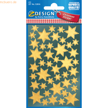 10 x Z-Design Sticker Weihnacht Glanzfolie 2 Bogen Motiv Sterne gold von Z-Design