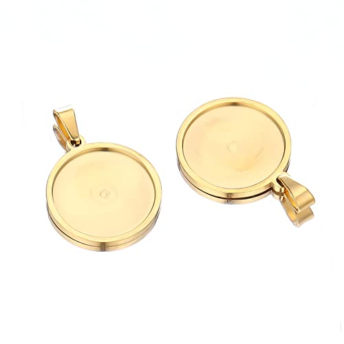 ZAAHH 5 Stück Basis 13 * 18 mm Edelstahl 20 mm Anhänger Charm Basis Fassung Tablett Lünette leer for die Schmuckherstellung (Color : Round Gold Color) von ZAAHH