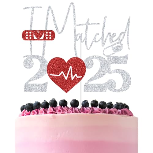 Tortenaufsatz mit Aufschrift "I Matched 5,135.3 cm, silberfarben, glitzernd, "Happy Match Day/Congrats on Matching", 2025 Match Doctor Graduation Party Dekorationen Supplies von ZACHAKO