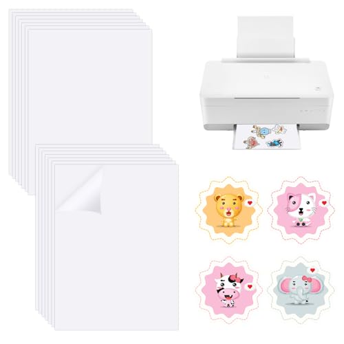 ZACUDA 15 Stück A4 Tintenstrahldrucker Aufkleberpapier Selbstklebend Vinylfolie Druckerpapier Inkjet Aufkleber zum Bedrucken 21 x 30 cm A4 Selbstklebende Druckerpapier für Tintenstrahldrucker von ZACUDA