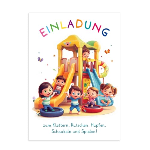 ZADAWERK® Einladungskarten - Indoor Spielplatz - 12 Stück - Kindergeburtstag - Geburtstagsfeier - Mädchen & Junge - Spielspaß am schönsten Tag im Jahr von ZADAWERK