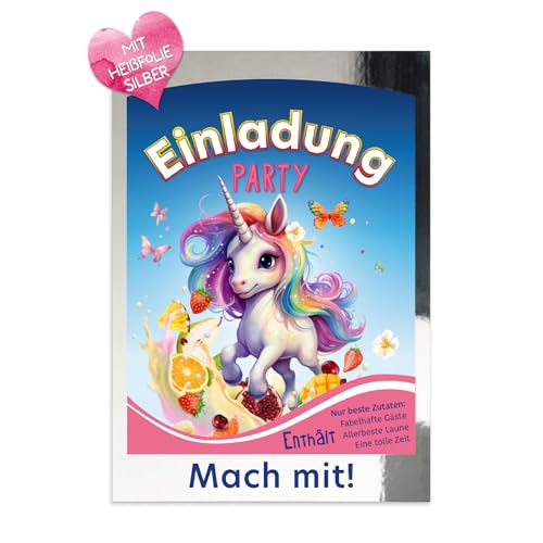 ZADAWERK® Einladungskarten - Trinkpäckchen Einhorn - 12 Stück - Kindergeburtstag – Getränke-Verpackung - Fabelwesen - magisch - zauberhaft - cool von ZADAWERK