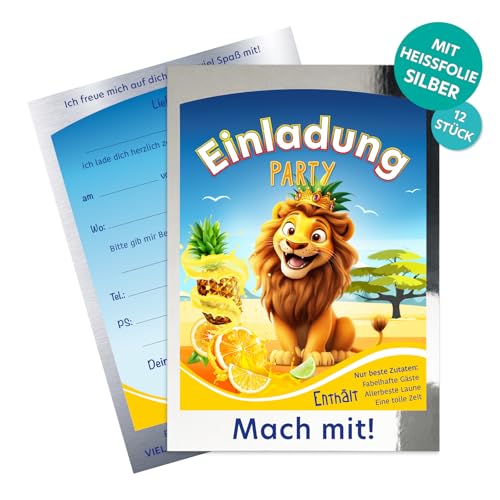 ZADAWERK® Einladungskarten - Trinkpäckchen Löwe - 12 Stück - Kindergeburtstag – Getränke-Verpackung - Löwenkönig - Party-Einladung - Junge - Mädchen von ZADAWERK