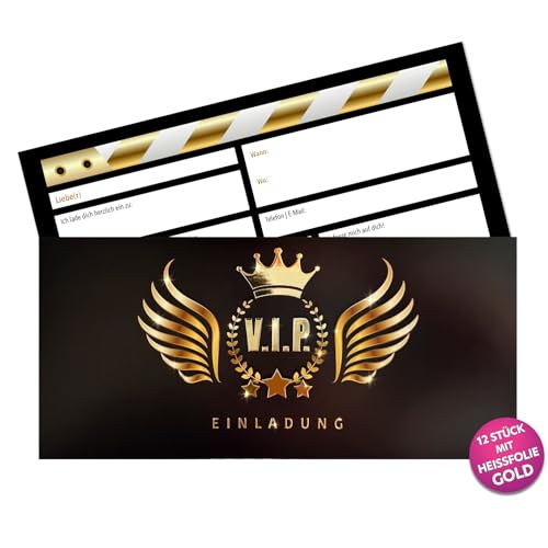 ZADAWERK® Einladungskarten - VIP - 12 Stück - Premium V.I.P. Ticket - schwarz & gold - edel - Geburtstag - Jubiläum - Silvester - Party-Einladung - Junggesellinnen-Abschied von ZADAWERK