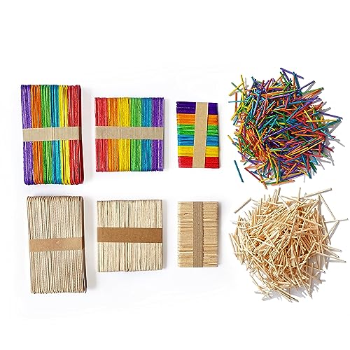 ZADAWERK® Holzstäbchen, Eisstiele aus Holz zum Basteln - Bunt & Natur - 1500 Stück - DIY - Holzstäbe, Eisstäbchen, Holzspatel, Popsicle Sticks - Kreativset mit verschiedenen Größen von ZADAWERK