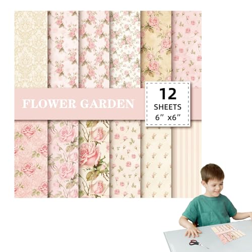 ZAGARO Scrapbooking-Papierblöcke,Blumen-Scrapbook-Blattpapier | 12 Stück florales dekoratives Hintergrund-Bastelblattpapier - Kunst- und Bastel-Scrapbooking-Zubehör für von ZAGARO