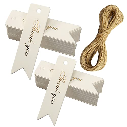 200 Stück Weiß Geschenkanhänger Anhänger Etiketten mit Schnur Klein Thank You Etiketten Tags Anhänger Etiketten mit Jute-Schnur 7 * 2cm mit Jute Schnur 20M für Hochzeit Geschenke zum Basteln Festival von ZAHD