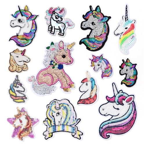 ZAHD 13 Stück Bügelflicken Einhorn Aufnäher Patches gemischte applikation einhorn Flügel Unicorns Bügelbild Aufbügler Jeans Kleidung Applique Zubehör Bügelbilder Bügelflicken für T-Shirt, Jeans von ZAHD