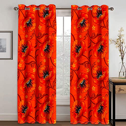 ZAHHYG Gardinen Orange-Rote Mohnblumen Vorhang Gardinen Wohnzimmer Blickdicht Verdunklungsvorhänge Gardine Mit ösen Vorhänge Thermogardine 2er Set(2X110X215 cm) von ZAHHYG