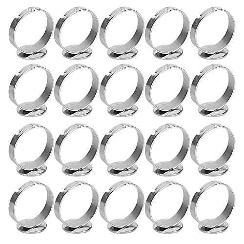 20 Stück Leere Ringe, 20 Stück Flache Ringbasis, Verstellbar, Verstellbare Flache Ringe, Runde Polsterringbasis, Edelstahl, Halbfertiges Schmuckzubehör, 12 Mm von ZAICOLER