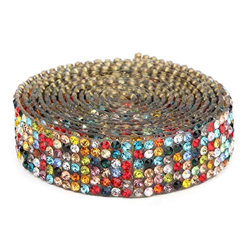 Band Zum Aufbügeln, Strassband, 1 M, Strass-Kristallglas-Netzband, Aufbügelapplikation, Banding für Hochzeitskleid, Schuhe, Besatz (AB-Farbe) (Bunt 6 Reihen 1 Meter) von ZAICOLER