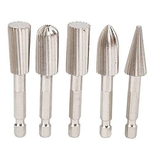 Schleifbohrer, 5-teilig, Feile, 1/4 Zoll Sechskantschaft, Doppelschnitt, Metallschleifer, Bohrer-Set, Stabschleifer-Bits, Bohrerschärfer, Stabschleifer-Bits Zum Schnitzen, von ZAICOLER