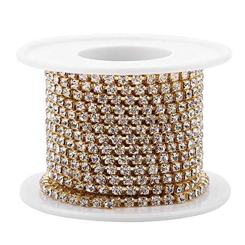 Strasskette, Kristall-Strasskette, SS12, 5 Yard Pro Rolle, Kristall-Strasskette, DIY-Mode-Cup-Kette, Kristall-Strass-Kette, Bekleidung, Beauty-Accessoires (GOLD) von ZAICOLER