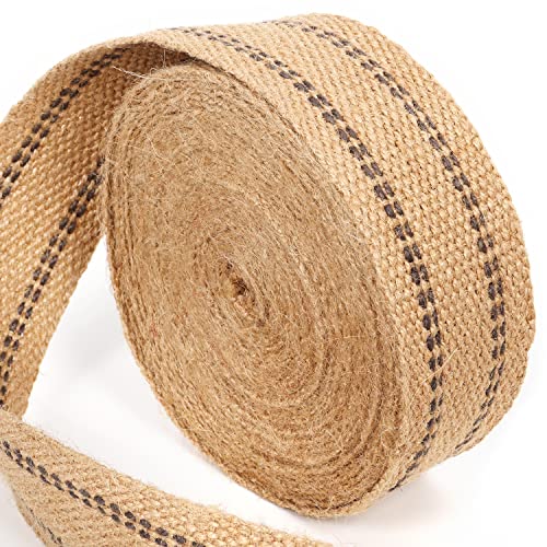 ZAIONE 5 cm breit, 10 m Rolle, natürliche Jute, schwarze Linie, Jute-Gurtband, Leinen, Basteln, Polsterband für Outdoor-Heimwerker, Ausrüstungsreparatur (schwarze Streifen) von ZAIONE