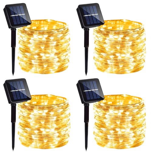 ZAIYW Solar Lichterkette Aussen, 4x10M 100 LED Lichterkette Außen Solar Wetterfest, 8 Modi Silber Draht Solar Lichterkette Outdoor für Balkon Garten Terrasse Party Hochzeit Deko (Warmweiß) von ZAIYW