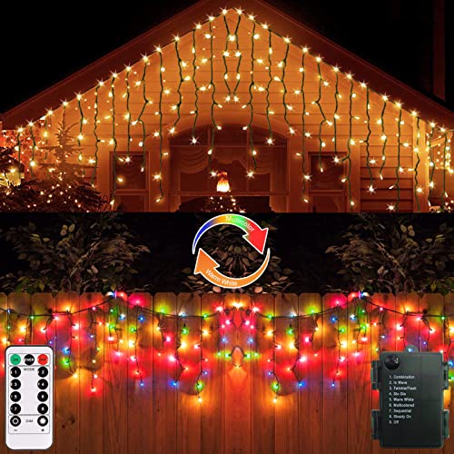 ZAIYW Eiszapfen Lichter Batteriebetrieben, 3 Meter 102 LED Außen Eiszapfen Lichter Doppelfarbwechsel mit Fernbedienung Timer für Party, Hochzeit, Weihnachten, Garten Dekoration von ZAIYW