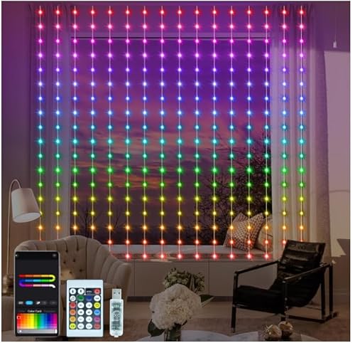 ZAIYW 144 LED Intelligenter Lichtervorhang RGB 5050 mit integriertem Chip, 2.4M x 1.8M Vorhang Lichterkette Fernbedienung und APP-Steuerung, Lichterkettenvorhang Innen für Hintergrund Terrasse von ZAIYW