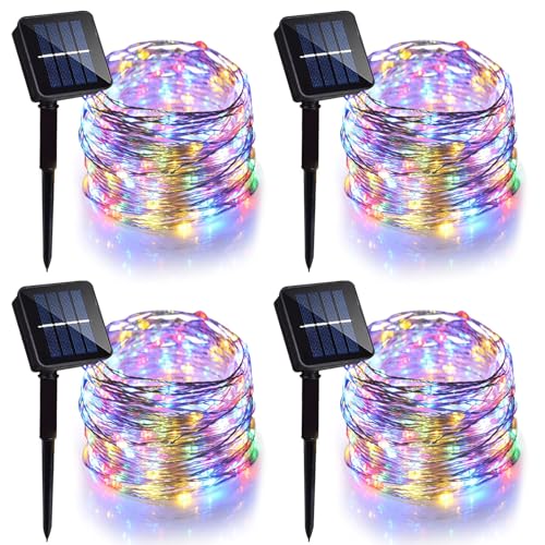 ZAIYW Solar Lichterkette Aussen, 4x10M 100 LED Lichterkette Außen Solar Wetterfest, 8 Modi Silber Draht Solar Lichterkette Outdoor für Balkon Garten Terrasse Party Hochzeit Deko (Farbig) von ZAIYW