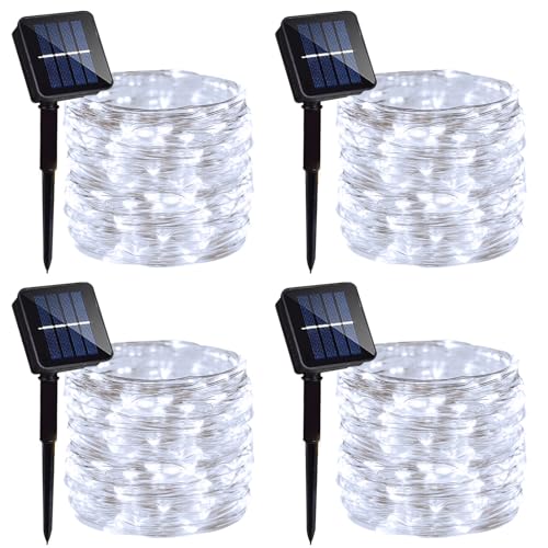 ZAIYW Solar Lichterkette Aussen, 4x10M 100 LED Lichterkette Außen Solar Wetterfest, 8 Modi Silber Draht Solar Lichterkette Outdoor für Balkon Garten Terrasse Party Hochzeit Deko (Kaltweiß) von ZAIYW