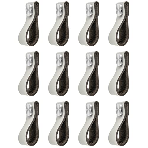 Möbelgriffe Grau,12 Pack Ledergriff für Möbel,Einzelloch Lederschlaufe Schrankgriffe,60×26mm,304 Edelstahl Metallkopf Handgemachte Leder Griff Schubladengriffe Türgriffe Schrankknauf für Schränke von ZAKHS