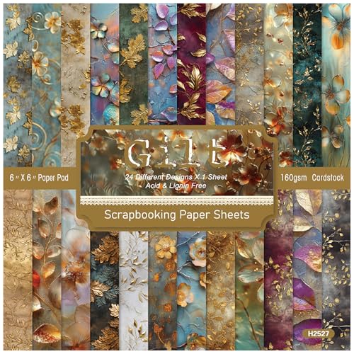 ZAKHSE Bastelpapier 15,2×15,2cm, 24 Goldene Blätter und Blumen Motive Einseitig Bedruckt Motivpapier, 48 Bögen Gemustert Scrapbook Papier Designpapier für DIY, Bastelarbeiten, Hochzeitsdekoration ZAKHSE Bastelpapier 15,2×15,2cm, 24 Goldene Blätter und Blumen Motive Einseitig Bedruckt Motivpapier, 48 Bögen Gemustert Scrapbook Papier Designpapier für DIY, Bastelarbeiten, Hochzeitsdekoration von ZAKHSE