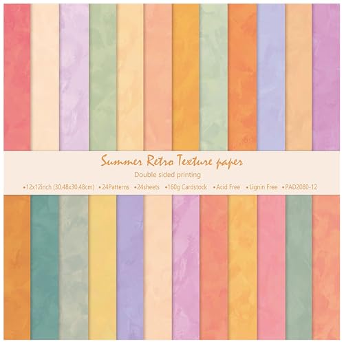 ZAKHSE Bastelpapier Bunt, 24 Blatt Motivpapier Doppelseitig Bedruckt 30,5x30,5cm Wildleder Textur Designpapier 160gsm Säurefrei Scrapbook Papierblock für DIY Kartengestaltung, 12 Designs, 24 Motive von ZAKHSE