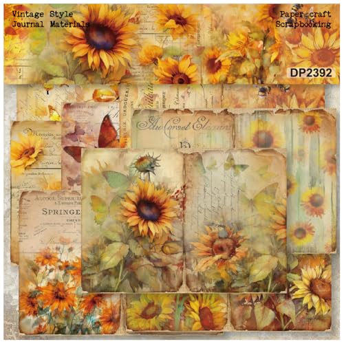 ZAKHSE Motivpapier Designpapier, 24 Blatt Sonnenblumen Schmetterlinge Motive Design Papier Einseitig Bedruckt Scrapbook Papier, 21×14,5cm Bastelpapier DIY Kartengestaltung Scrapbook Zubehör-8 Muster von ZAKHSE