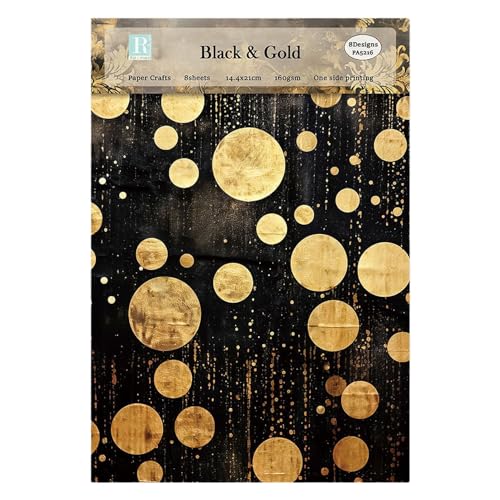 ZAKHSE Motivpapier Designpapier 14,5×21cm, 24 Blätter Schwarz Gold Muster Scrapbook Papiere, 8 Designs, Einseitig Bedruckte Bastelpapier Dekorpapier für Sammelalbum Kartenherstellung Fotoalbum Dekor von ZAKHSE