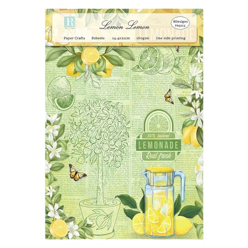 ZAKHSE Motivpapier Designpapier 14,5×21cm, 24 Blätter Zitrone Zitronenbaum Scrapbook Papiere, 8 Designs, Einseitig Bedruckte Bastelpapier Dekorpapier für Sammelalbum Kartenherstellung Fotoalbum Dekor von ZAKHSE