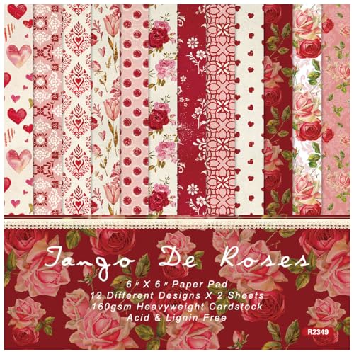 ZAKHSE Motivpapier Valentinstag, 48 Blätter Designpapier 15,2x15,2cm Liebe Herz Rot Rose Einseitig Bedruckt Scrapbook Papier, 12 Designs, Bastelpapier Bunt Dekopapier für Kartengestaltung Sammelalbum von ZAKHSE