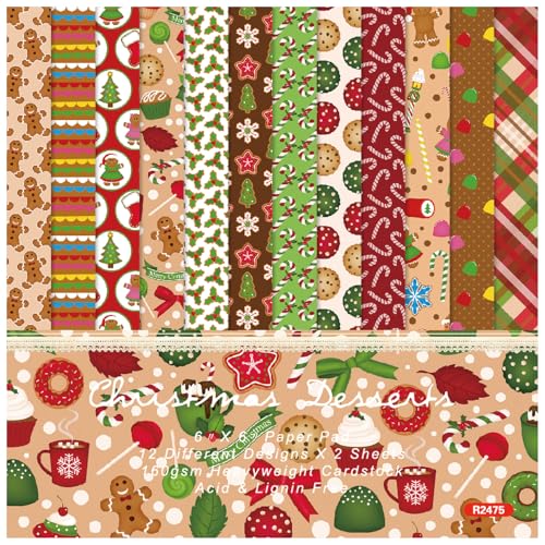 ZAKHSE Motivpapier Weihnachten, 48 Blätter Lebkuchenmann Musterpapier, Papiergröße 15,2x15,2cm Weihnachtsdruck Designpapier Einseitig Bedruckt Bastelpapier Bunt Scrapbook Papier für Kartengestaltung von ZAKHSE