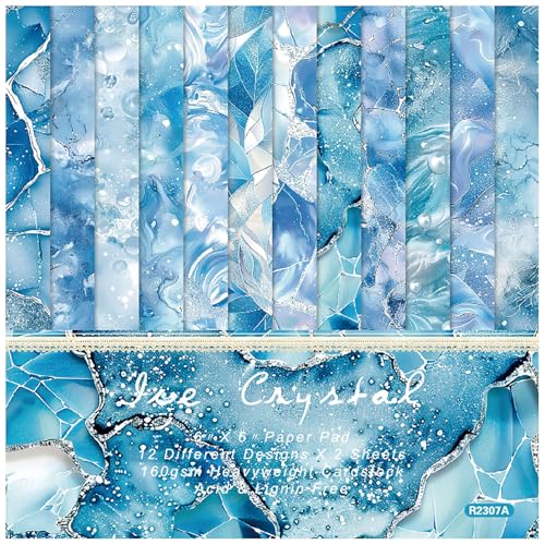 ZAKHSE Scrapbook Papier, 48 Blatt Motivpapier Blaueiskristalle Designpapier, 15,2x15,2cm Einseitig Bedruckt Bastelpapier, 12 Muster, Papierblock für DIY Origami Scrapbooking Karten Gestalten von ZAKHSE